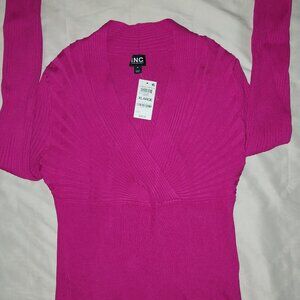 I.N.C. Women's Deep V-Neck Fitted Sweater – Size XL – Bold in Pink